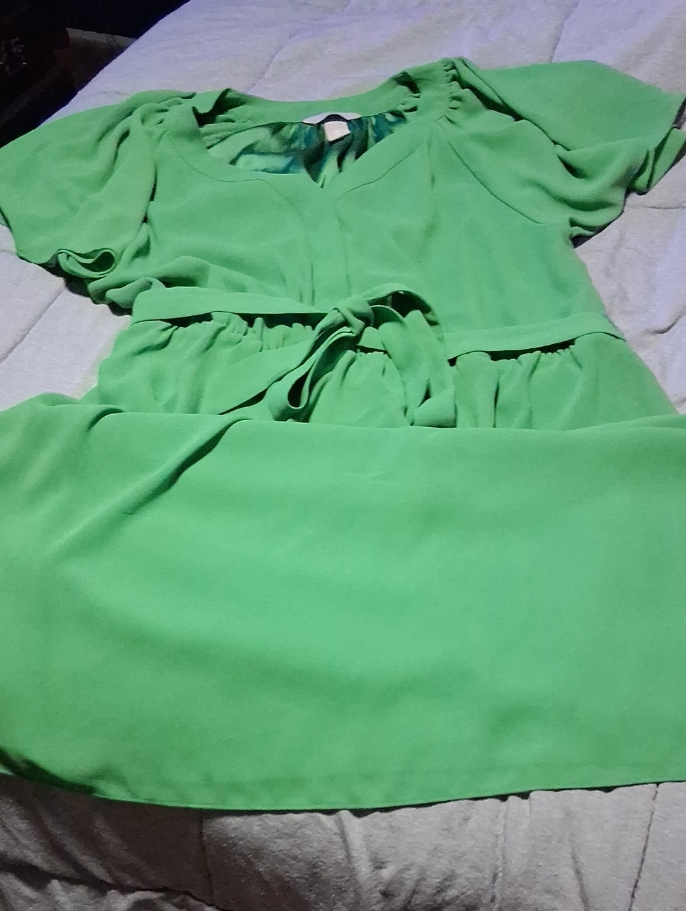 H&M Bright Green V-Neck Belted Dress